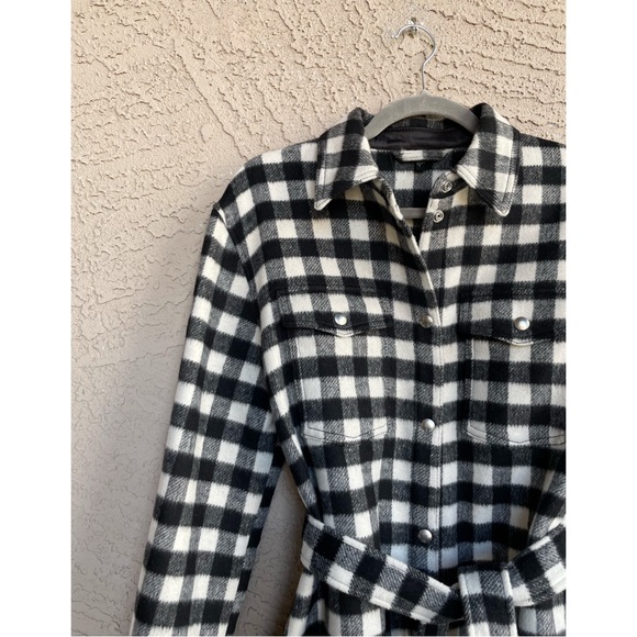 & OTHER STORIES NEW Black White Gingham Check Belted Italian Wool Shacket Jacket - Picture 8 of 17